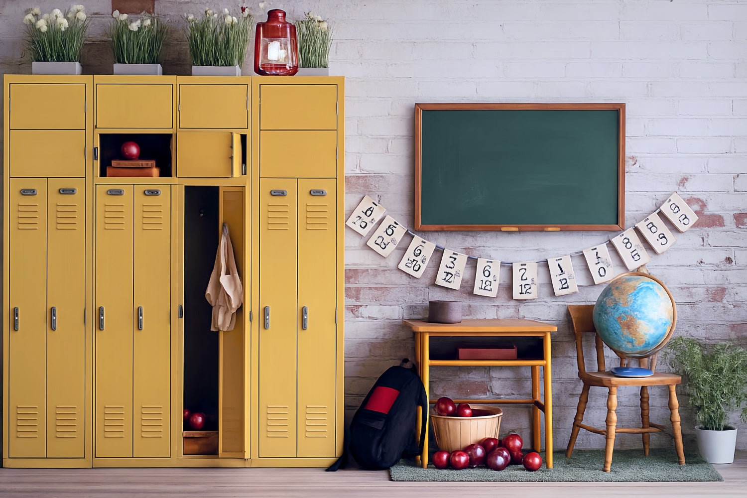 Back To School Photo Backdrop Yellow Locker Classroom School Backdrop MRR9-43