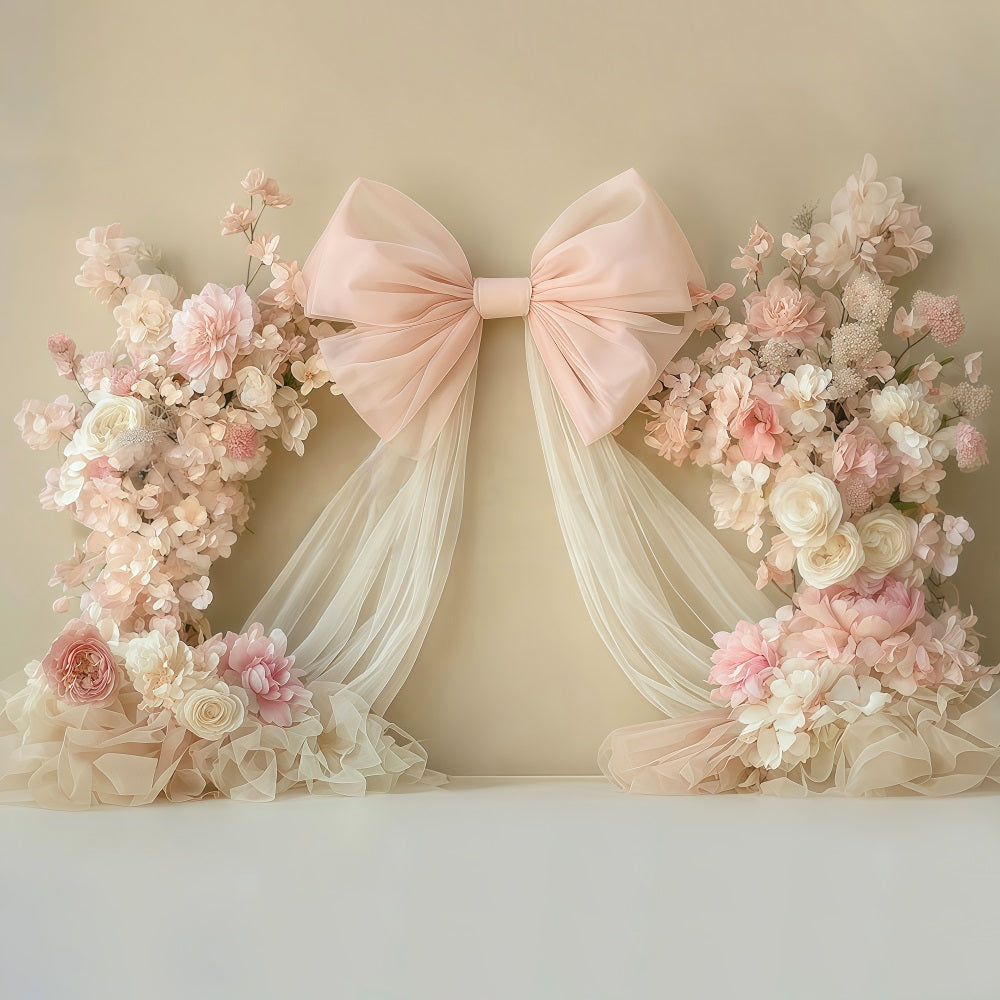 Newborn Photoshoot Backdrop Blush Bow Floral Drapery Arrangement Kids Backdrop MRR9-45