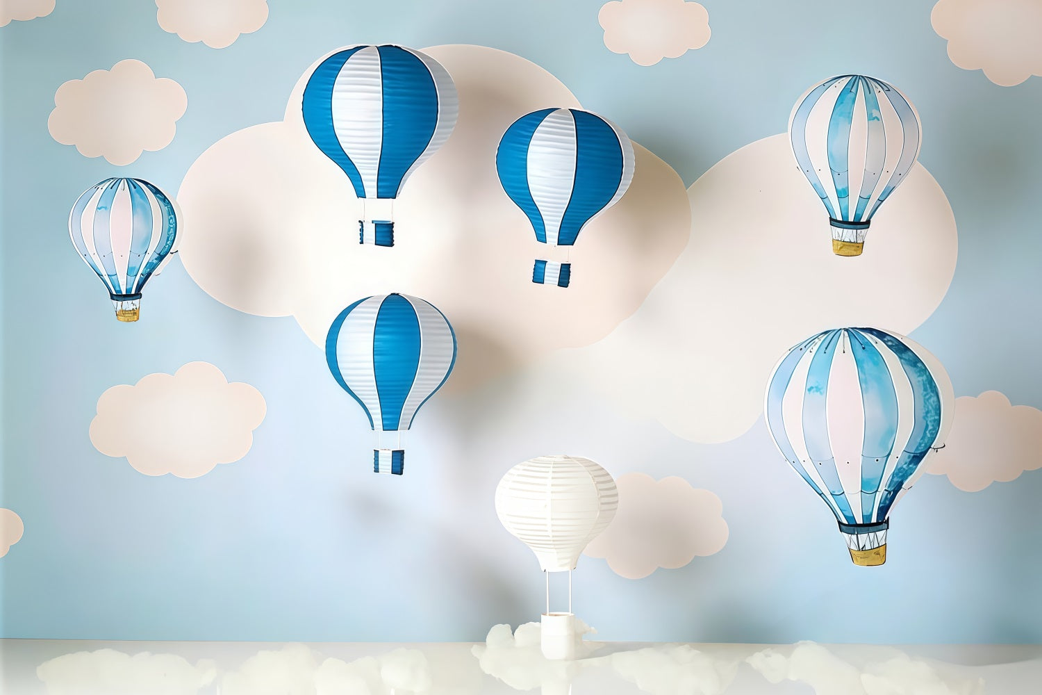 Newborn Backdrop Blue Cloud Hot Air Balloons Kids Photo Backdrop MRR9-47