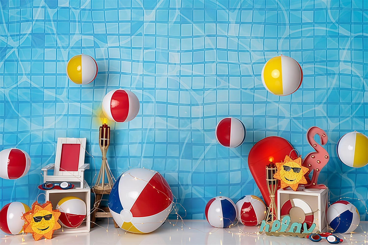 Children Backdrops Pool Tiles Beach Ball Summer Newborn Photography Backdrop MRR9-48