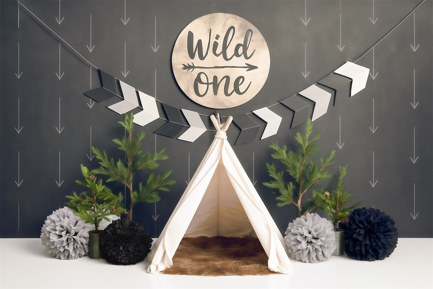 1st Birthday Backdrop Wild One Teepee Adventure Setup Cake Smash Backdrop MRR9-5