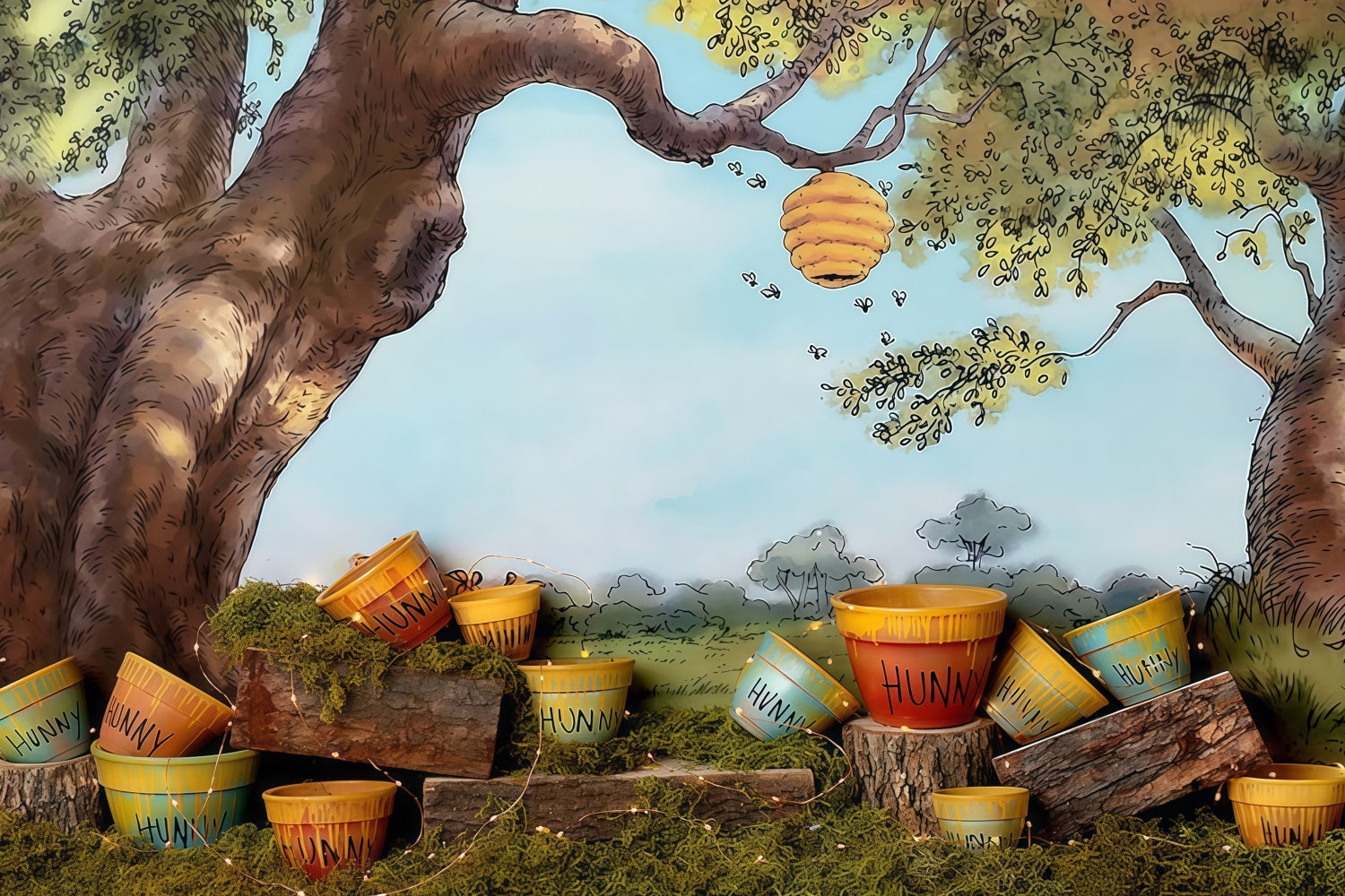 Newborn Cute Backdrop Honey Tree Buckets Backdrop Kids Backdrop MRR9-50