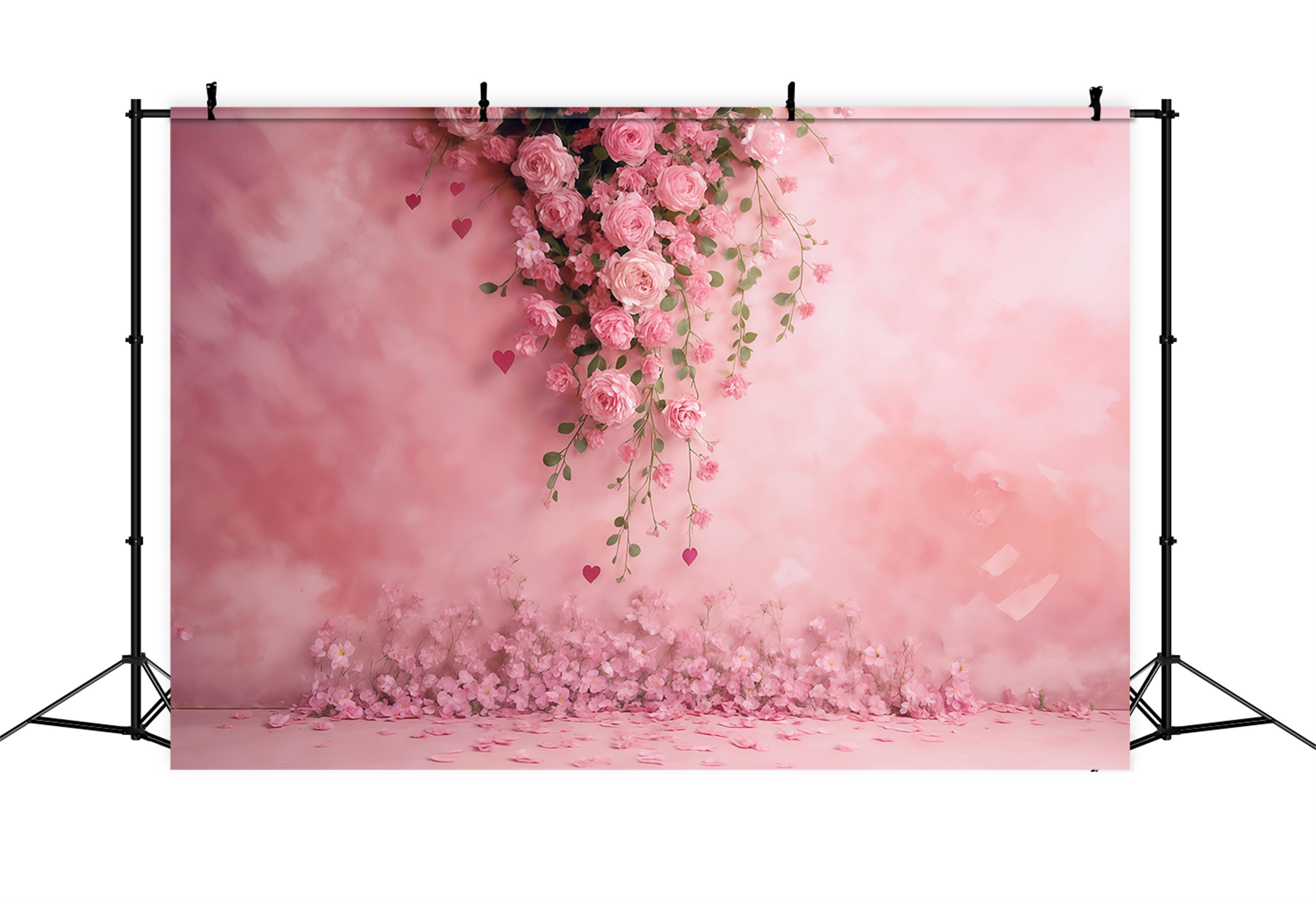 Flower Wall Backdrop Pink Rose Floral Hearts Backdrop Floral Backdrop MRR9-52