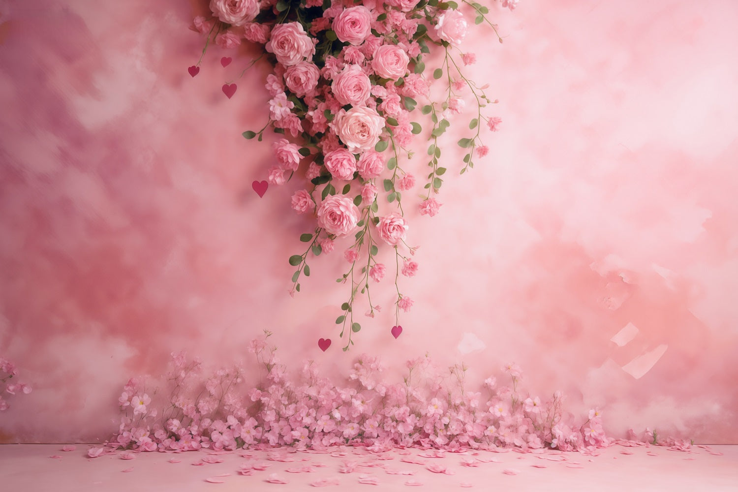 Flower Wall Backdrop Pink Rose Floral Hearts Backdrop Floral Backdrop MRR9-52