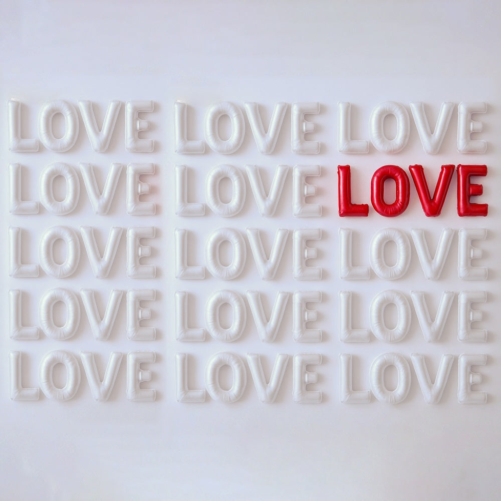 Valentine Backdrop White Red Love Letters Backdrop Valentine's Day Backdrop MRR9-53