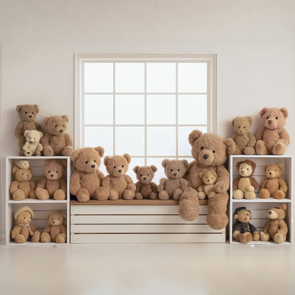 Kids Photo Backdrop Window Bench Teddy Bears Collection Children Backdrops MRR9-55