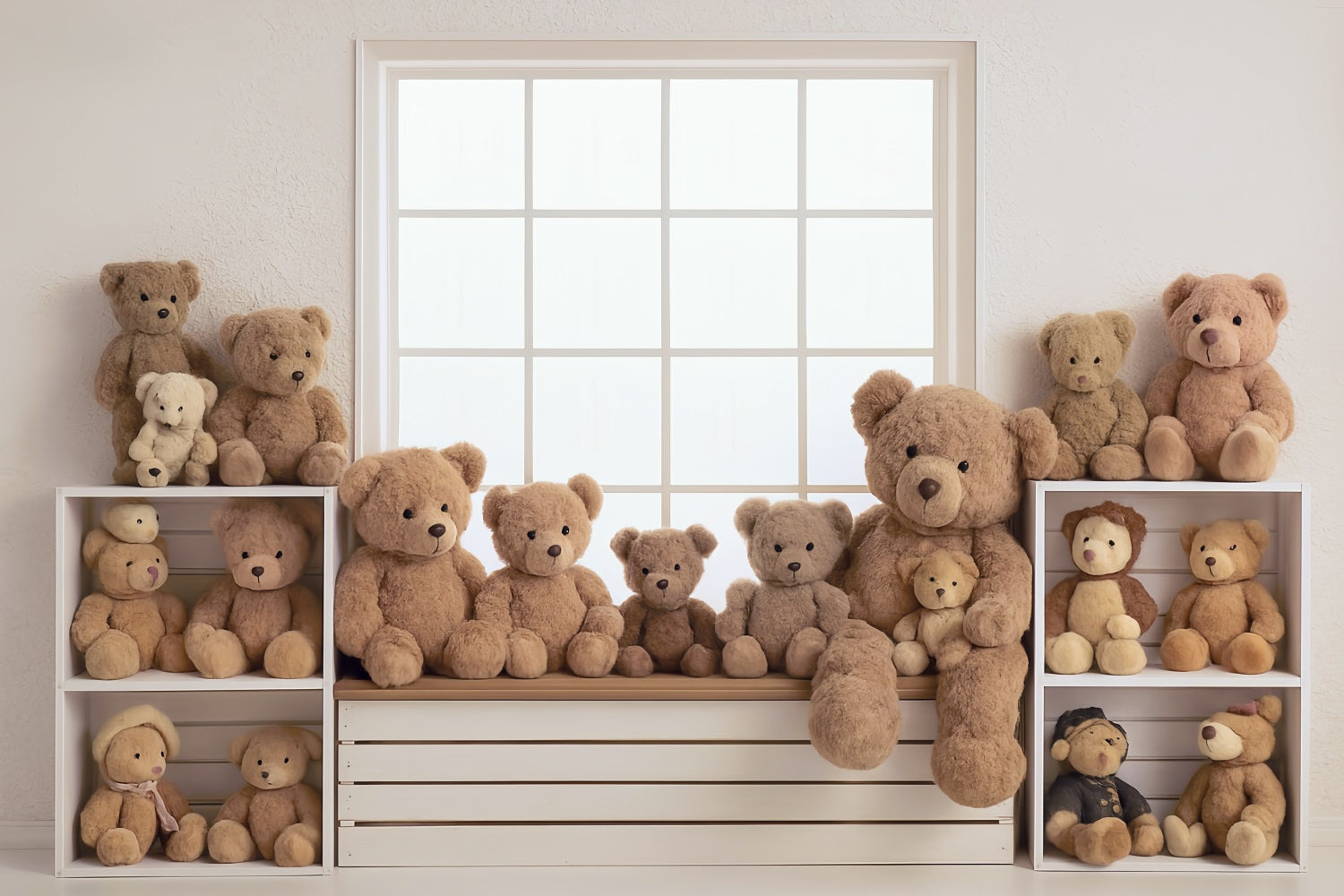 Kids Photo Backdrop Window Bench Teddy Bears Collection Children Backdrops MRR9-55