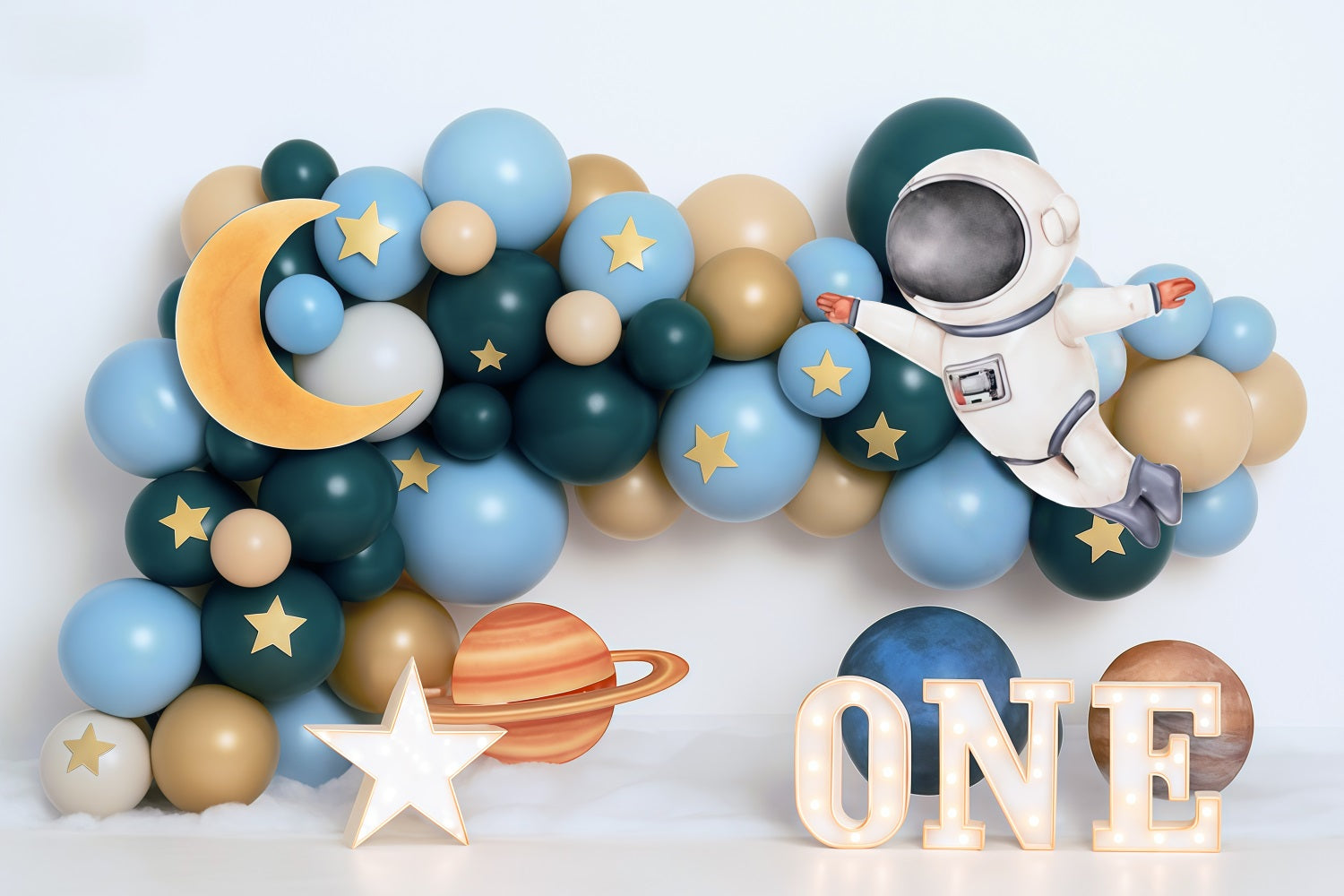 1st Birthday Backdrop Space Astronaut Balloon Adventure Cake Smash Backdrop MRR9-58