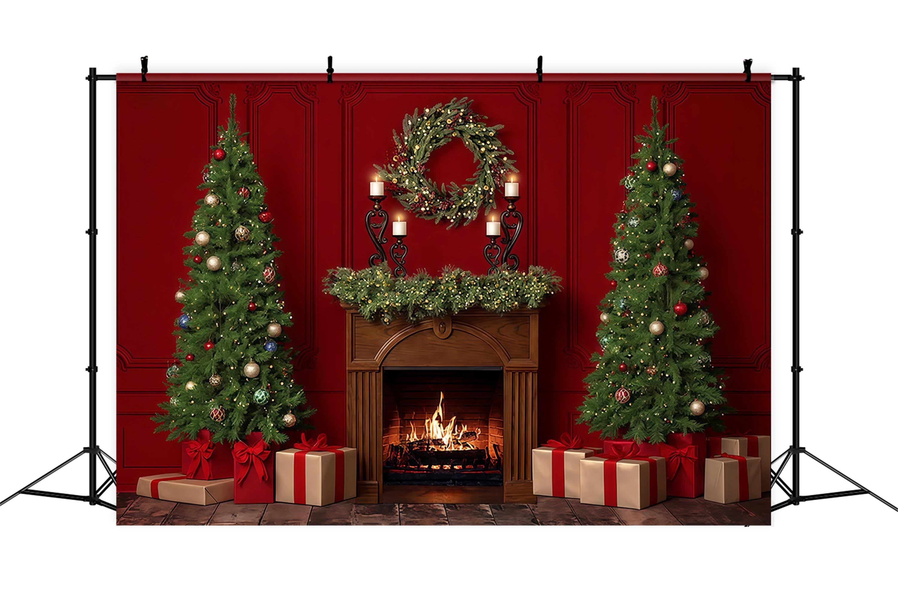 Christmas Fireplace Backdrop Christmas Fireplace Wreath Christmas Backdrop MRR9-60