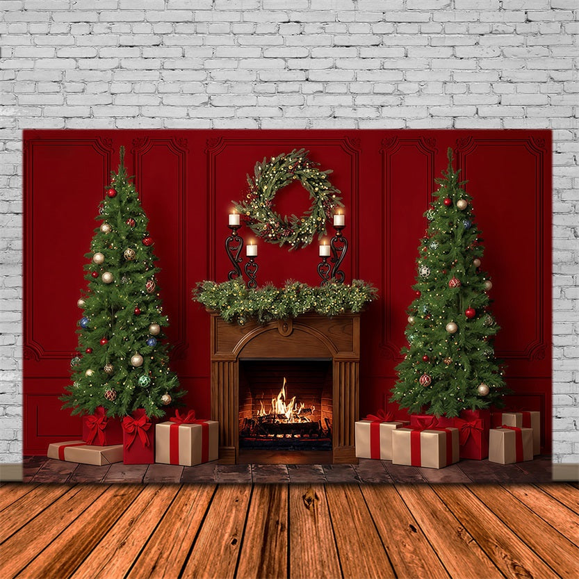 Christmas Fireplace Backdrop Christmas Fireplace Wreath Christmas Backdrop MRR9-60