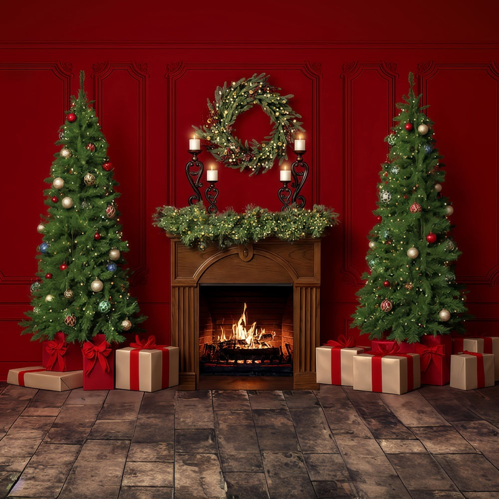 Christmas Fireplace Backdrop Christmas Fireplace Wreath Christmas Backdrop MRR9-60
