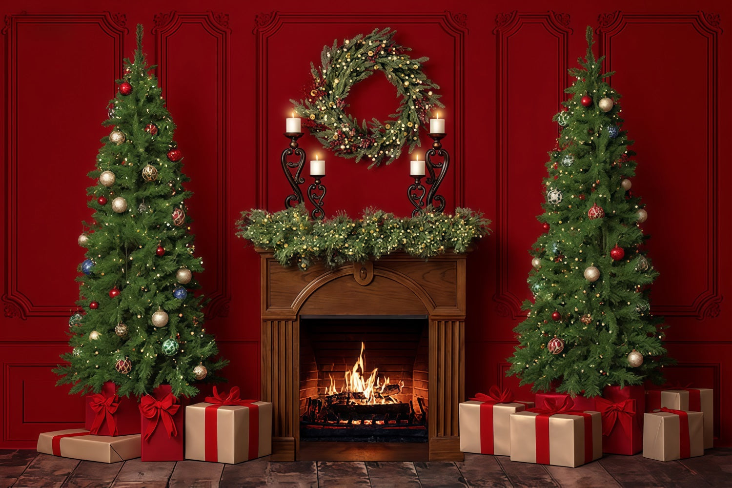 Christmas Fireplace Backdrop Christmas Fireplace Wreath Christmas Backdrop MRR9-60