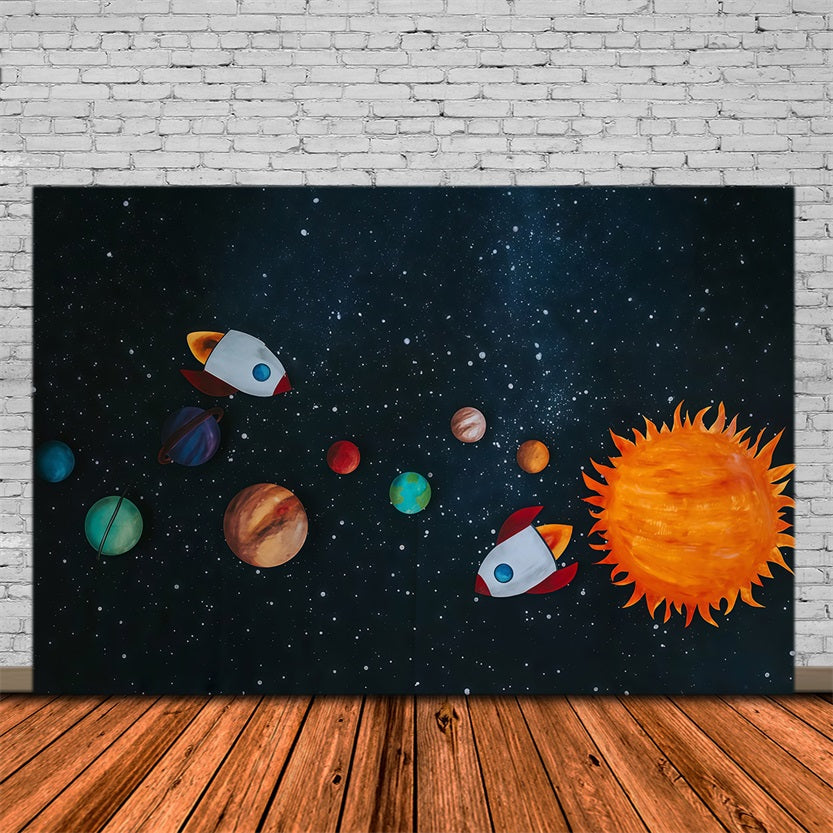 Cake Smash Backdrop Rocket Adventure Colorful Planets Starlight Birthday Backdrop MRR9-62
