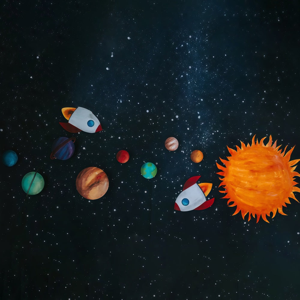 Cake Smash Backdrop Rocket Adventure Colorful Planets Starlight Birthday Backdrop MRR9-62