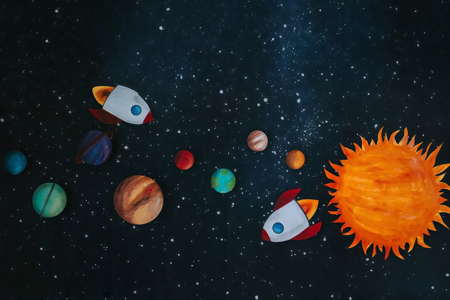 Cake Smash Backdrop Rocket Adventure Colorful Planets Starlight Birthday Backdrop MRR9-62