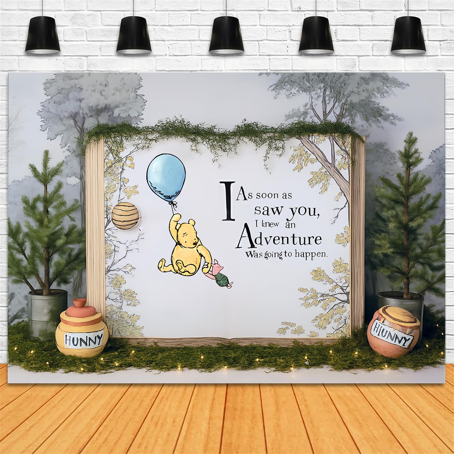 Cake Smash Backdrop Pooh Balloon Adventure Forest Quote 1st Birthday Backdrop MRR9-63