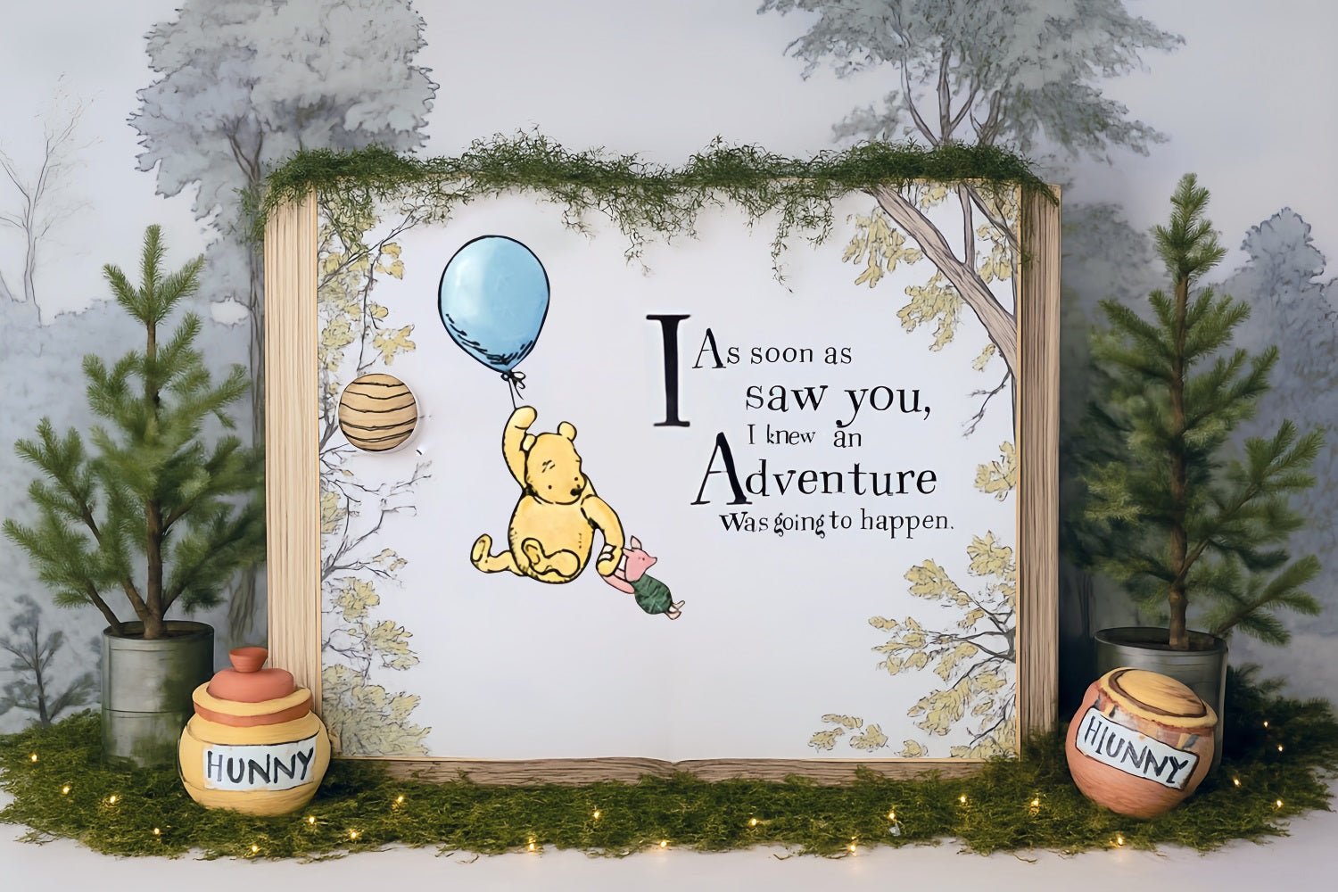 Cake Smash Backdrop Pooh Balloon Adventure Forest Quote 1st Birthday Backdrop MRR9-63