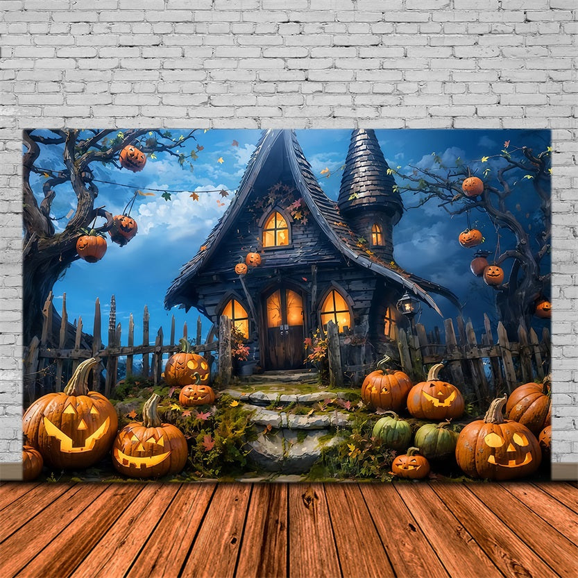 Halloween Backdrop Haunted Pumpkin Cottage Night Halloween Photo Backdrop MRR9-68