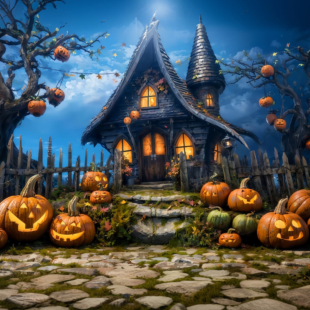 Halloween Backdrop Haunted Pumpkin Cottage Night Halloween Photo Backdrop MRR9-68