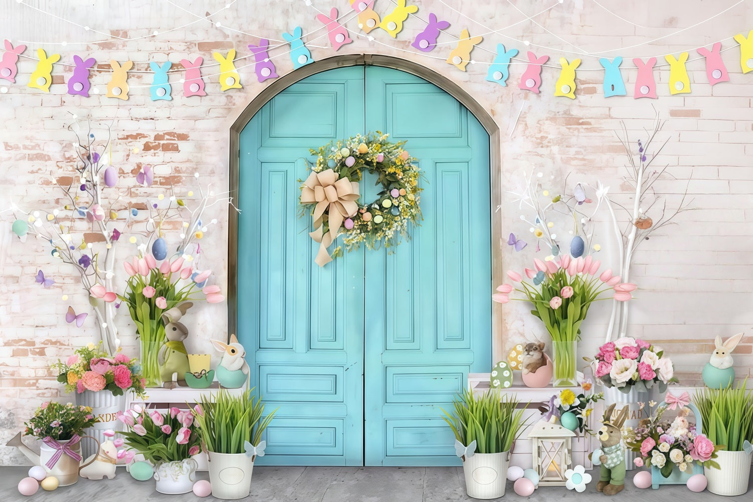 Easter Bunny Backdrop Pastel Bunny Easter Doorway Decor Easter Backdrop MRR9-7