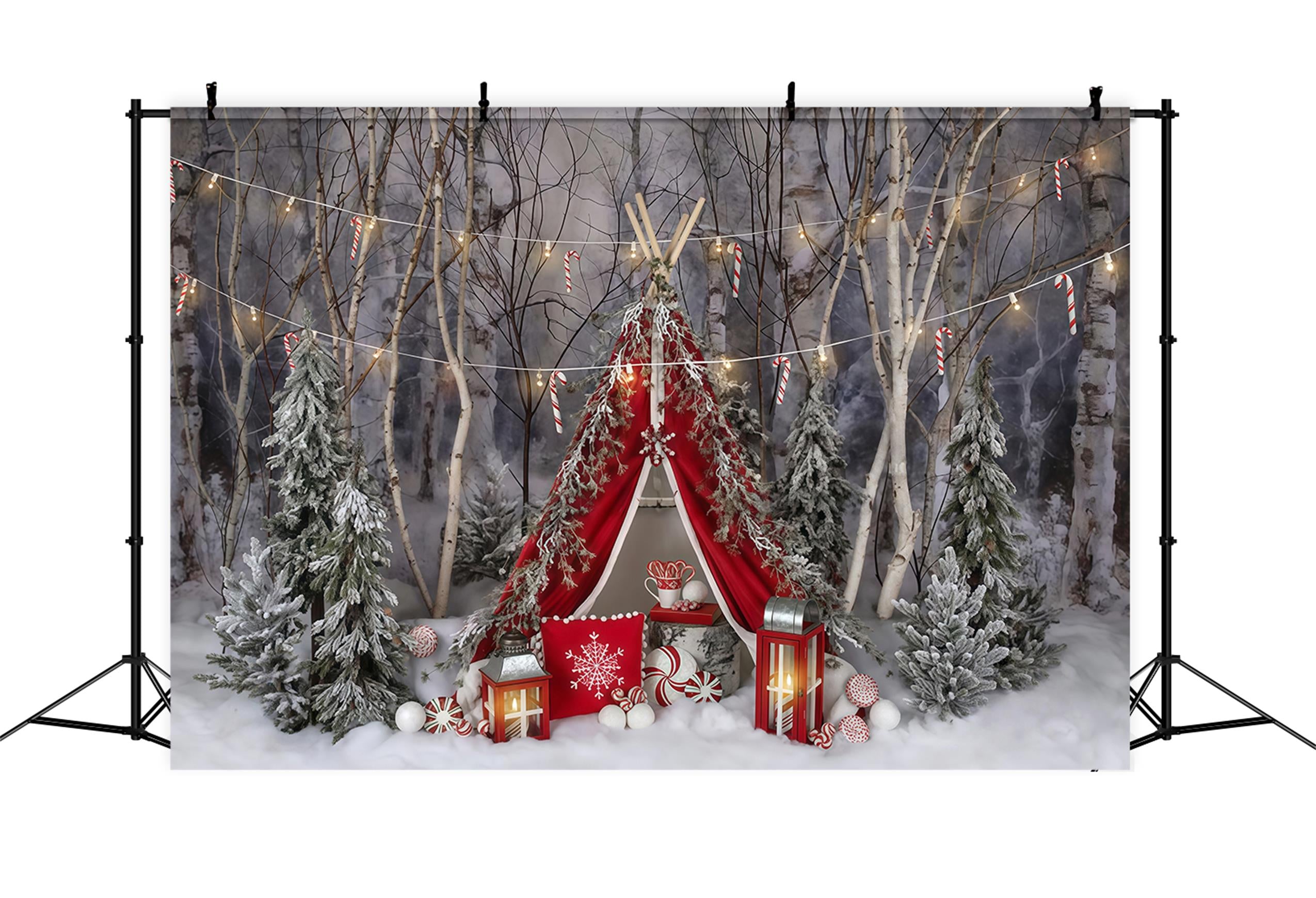 Snow Forest Backdrop Candy Cane Winter Tent Forest Backdrop MRR9-73