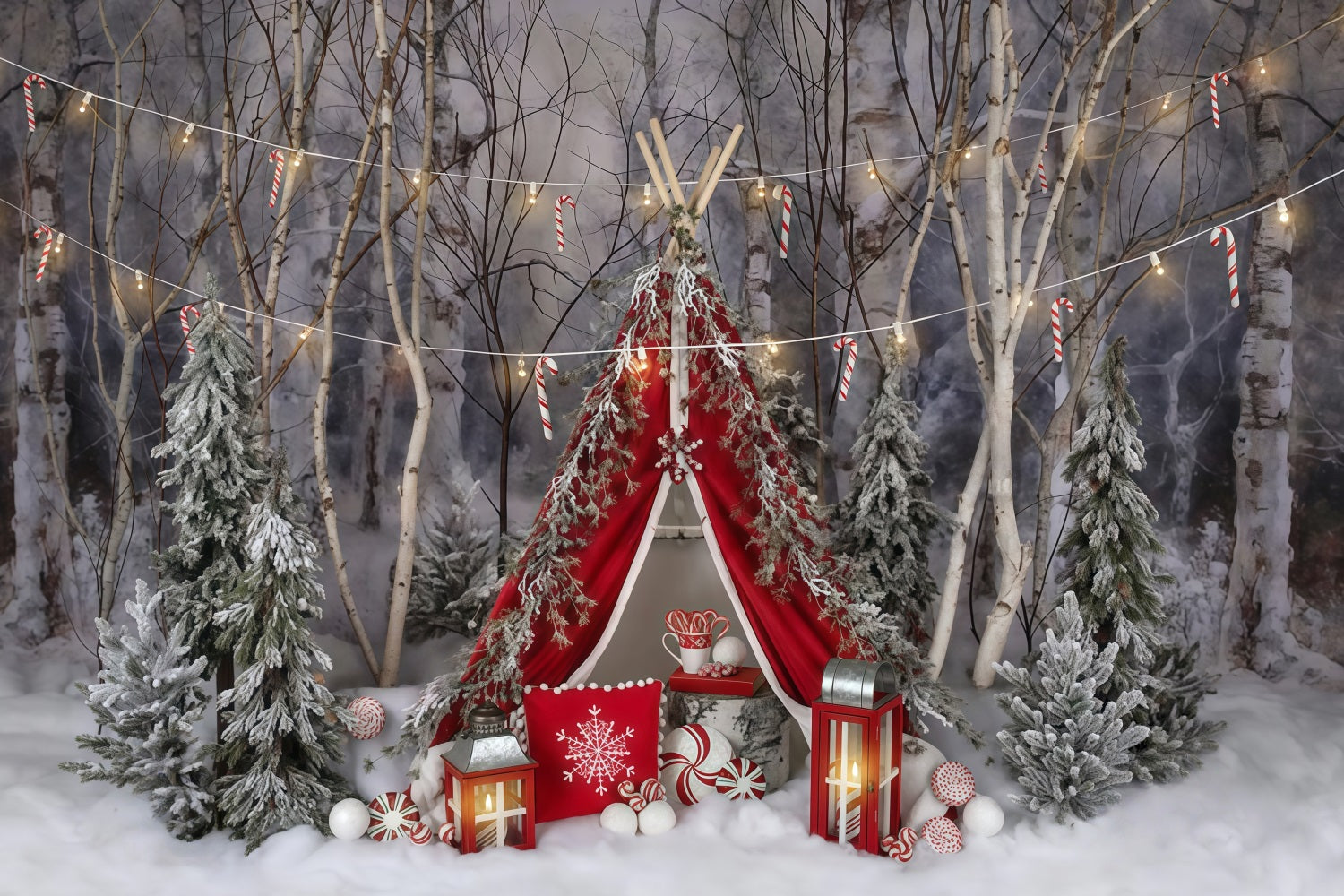 Snow Forest Backdrop Candy Cane Winter Tent Forest Backdrop MRR9-73