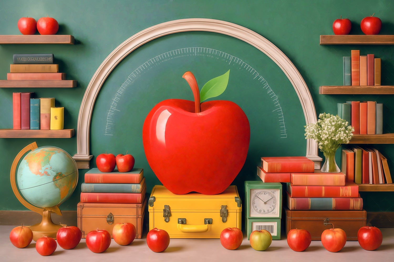 School Photo Backdrop Giant Red Apple Classroom Back To School Backdrop MRR9-76