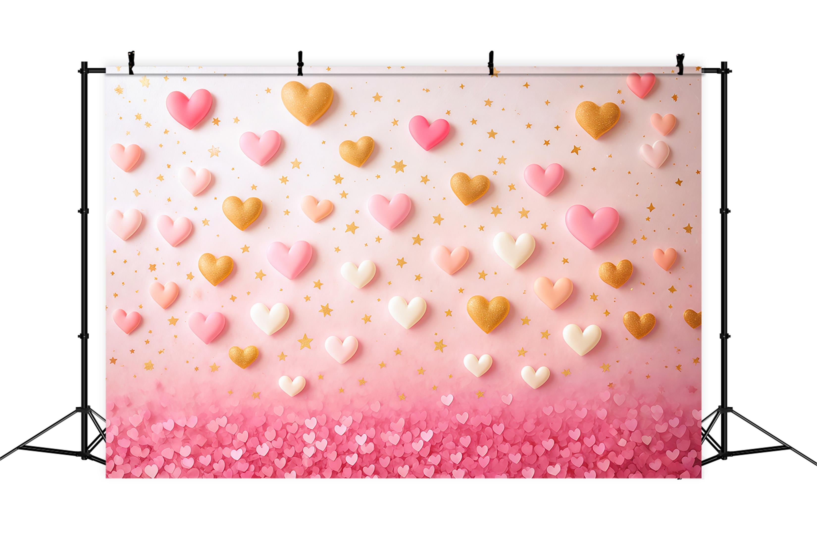 Valentine's Day Backdrop Pink Gold Floating Hearts Valentine Backdrop Ideas MRR9-78