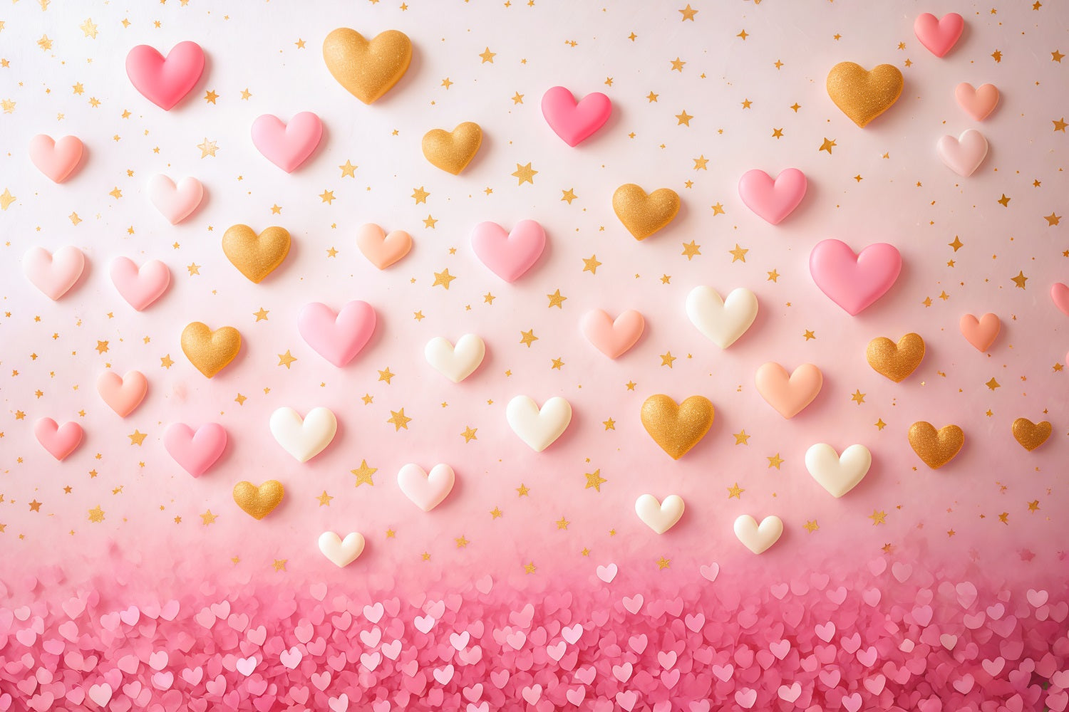 Valentine's Day Backdrop Pink Gold Floating Hearts Valentine Backdrop Ideas MRR9-78