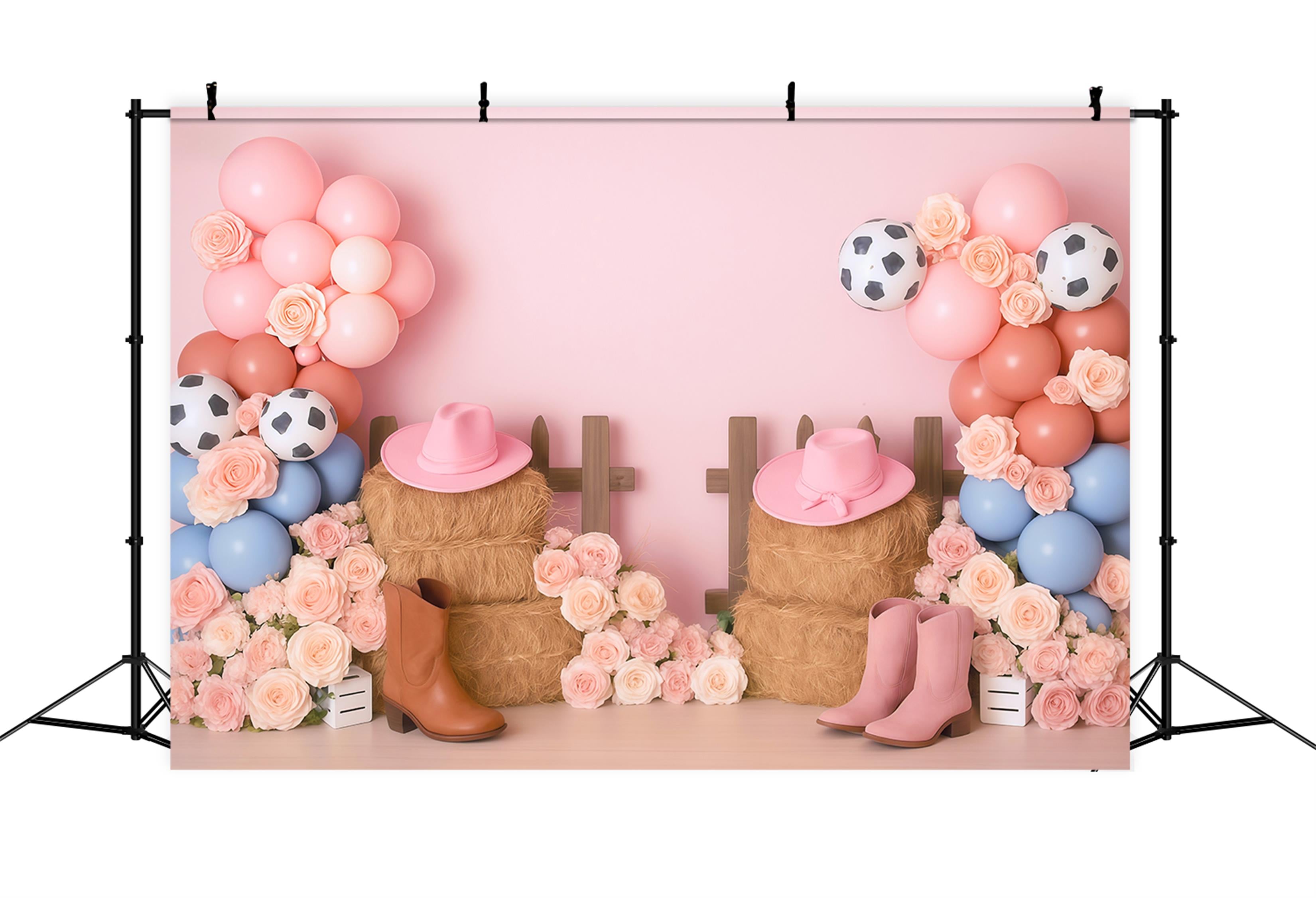 Cowgirl Backdrop Ideas Cowgirl Boots Flower Balloons Children Backdrops MRR9-79