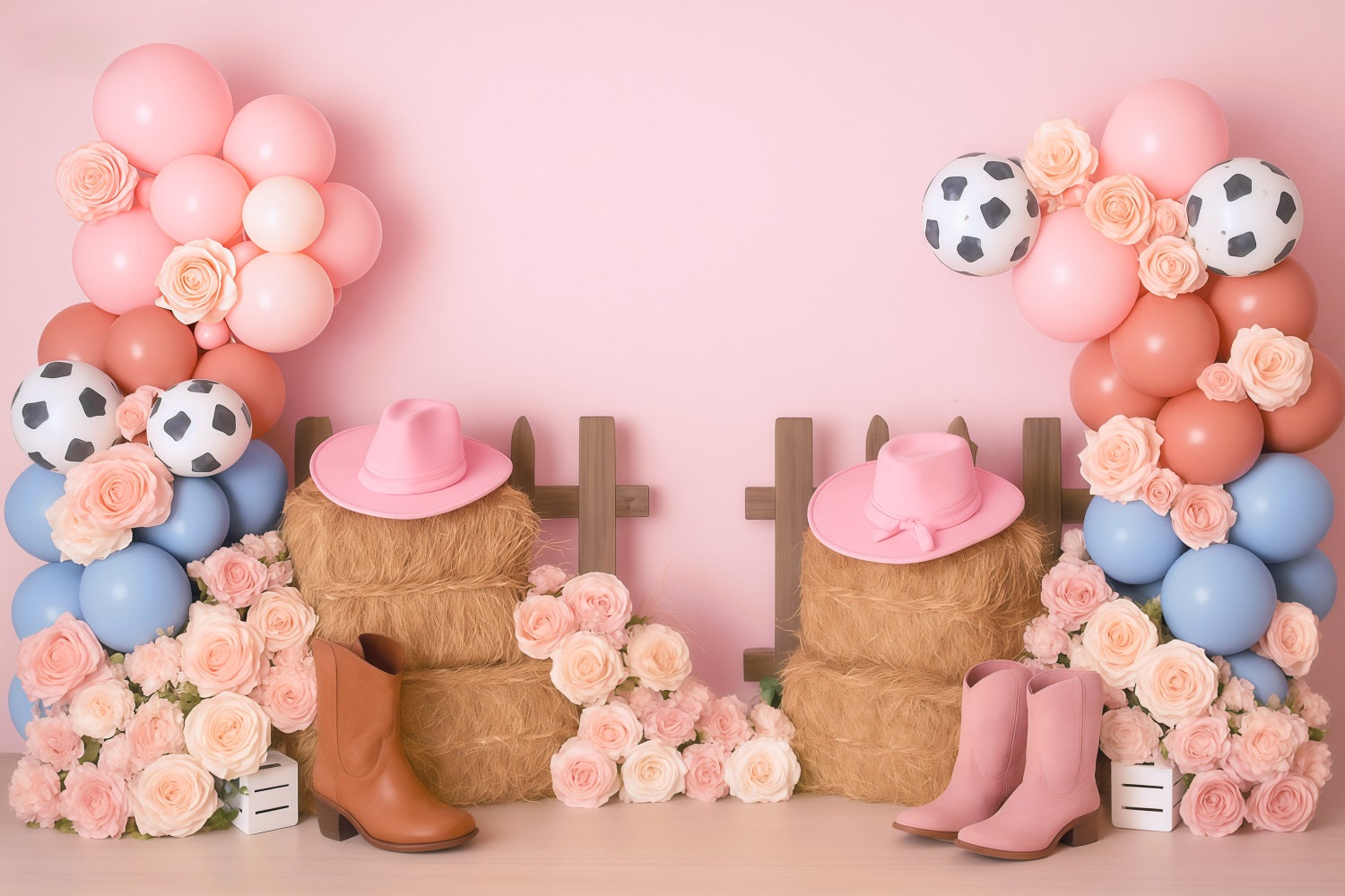 Cowgirl Backdrop Ideas Cowgirl Boots Flower Balloons Children Backdrops MRR9-79