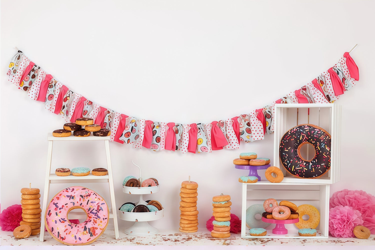 Cake Smash Backdrop Colorful Donut Dessert Party Setup Birthday Photo Backdrop MRR9-8