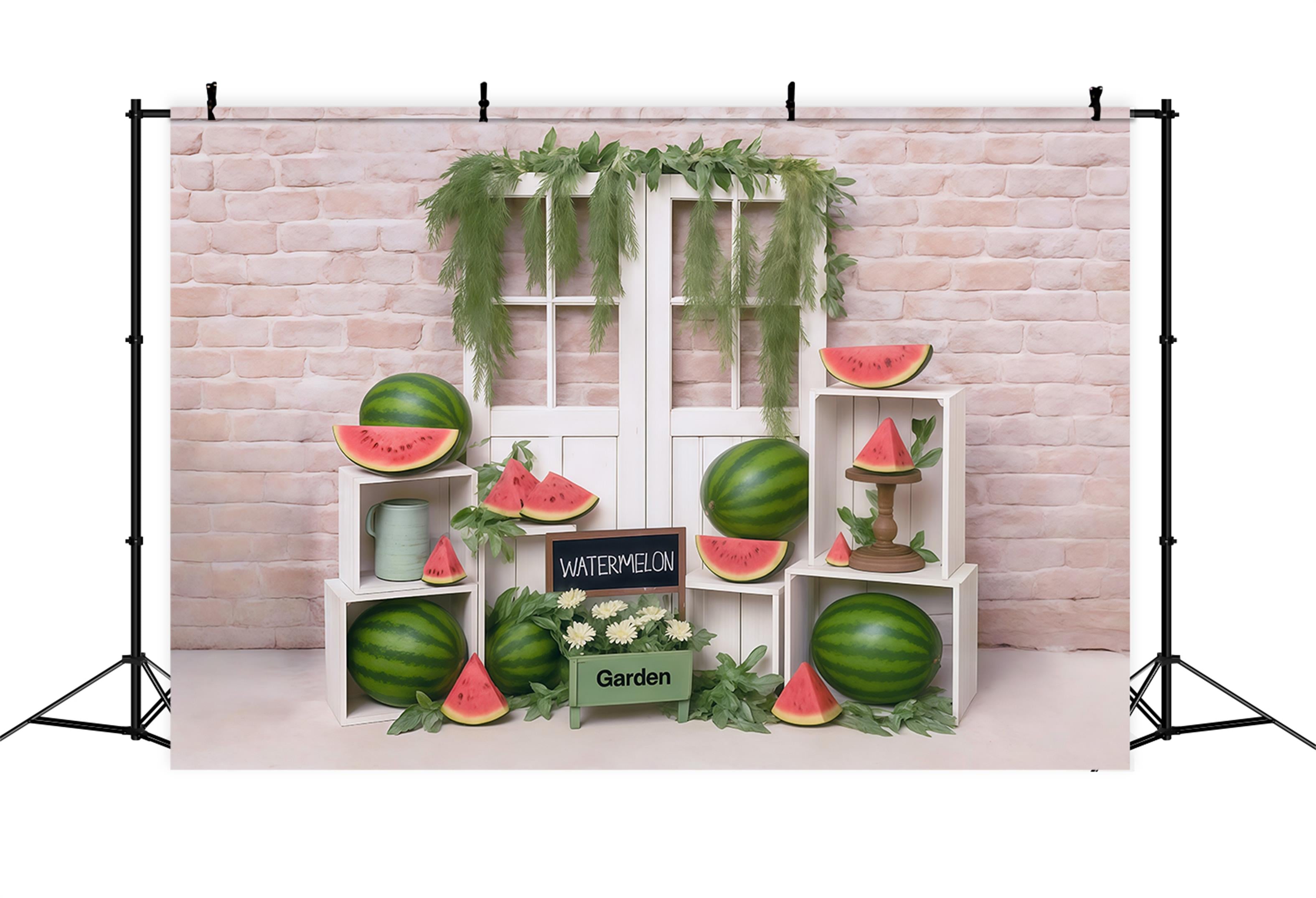 Watermelon Backdrop Brick Wall Wood Door Display Summer Backdrop MRR9-80