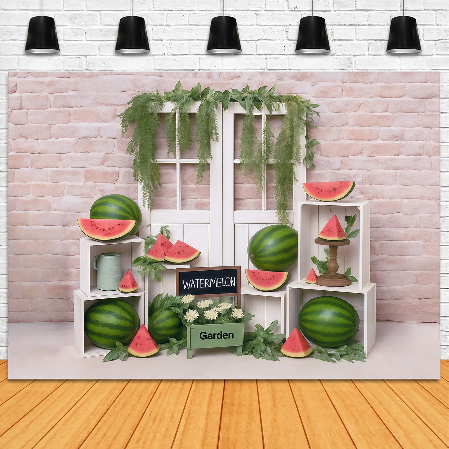 Watermelon Backdrop Brick Wall Wood Door Display Summer Backdrop MRR9-80