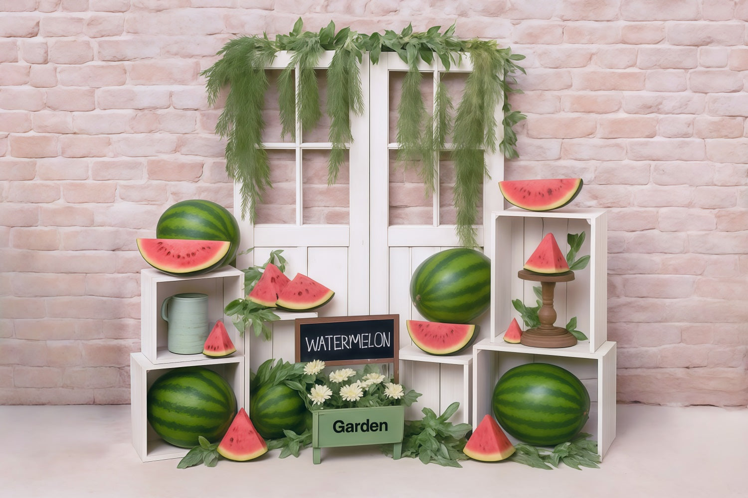 Watermelon Backdrop Brick Wall Wood Door Display Summer Backdrop MRR9-80