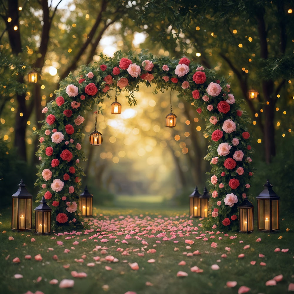 Flower Backdrop Romantic Rose Arch Lanterns Floral Photo Backdrop MRR9-81
