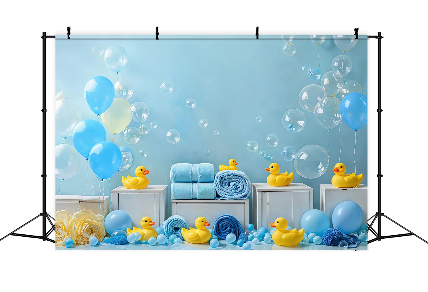Kids Photo Backdrop Blue Balloons Rubber Duck Bubbles Newborn Backdrop MRR9-83