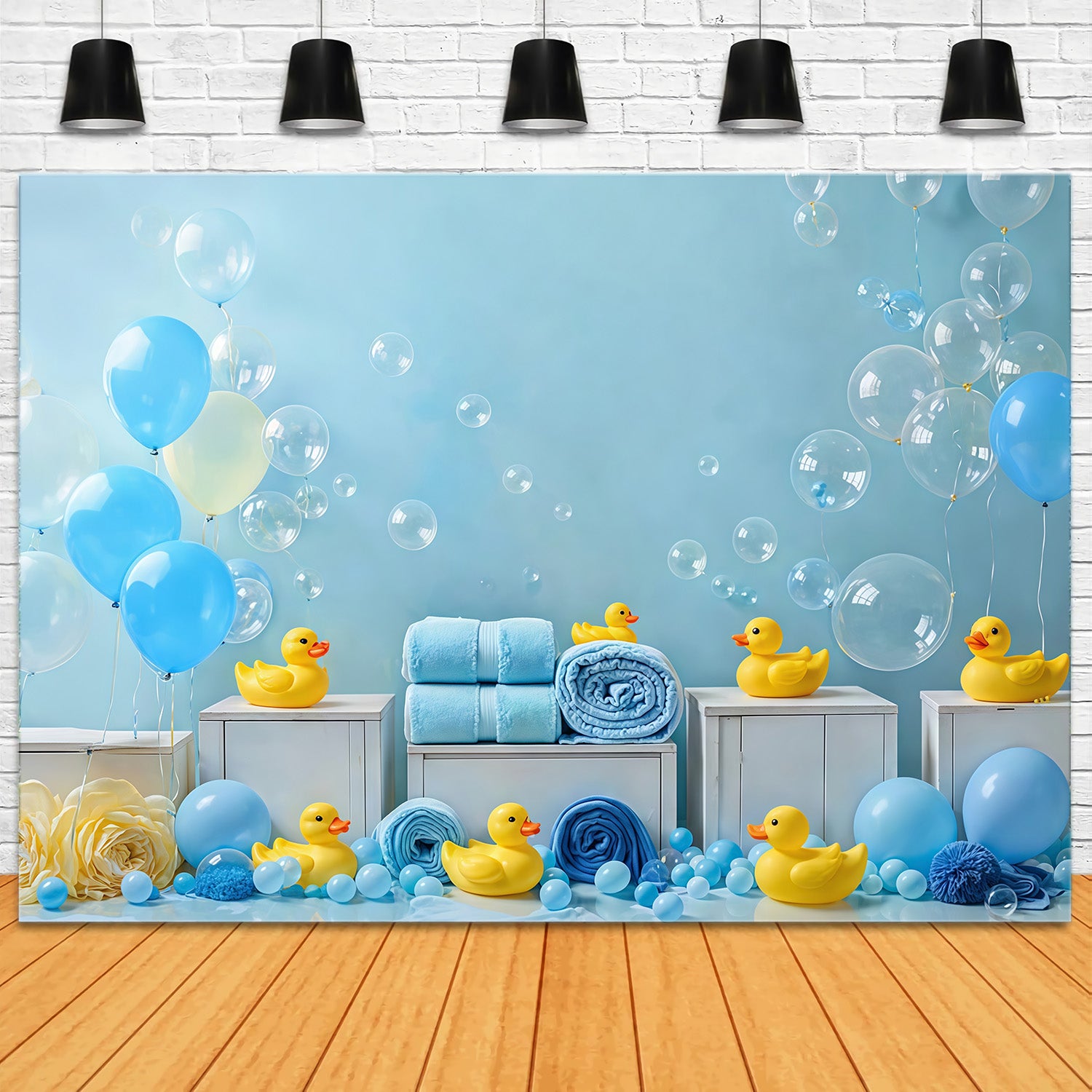Kids Photo Backdrop Blue Balloons Rubber Duck Bubbles Newborn Backdrop MRR9-83