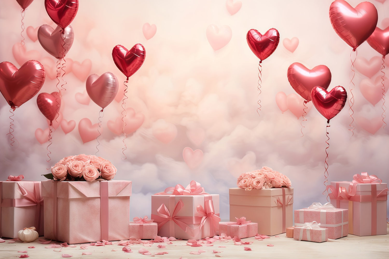 Valentine Backdrop Romantic Heart Balloons Gifts Valentine Photography Backdrop MRR9-86