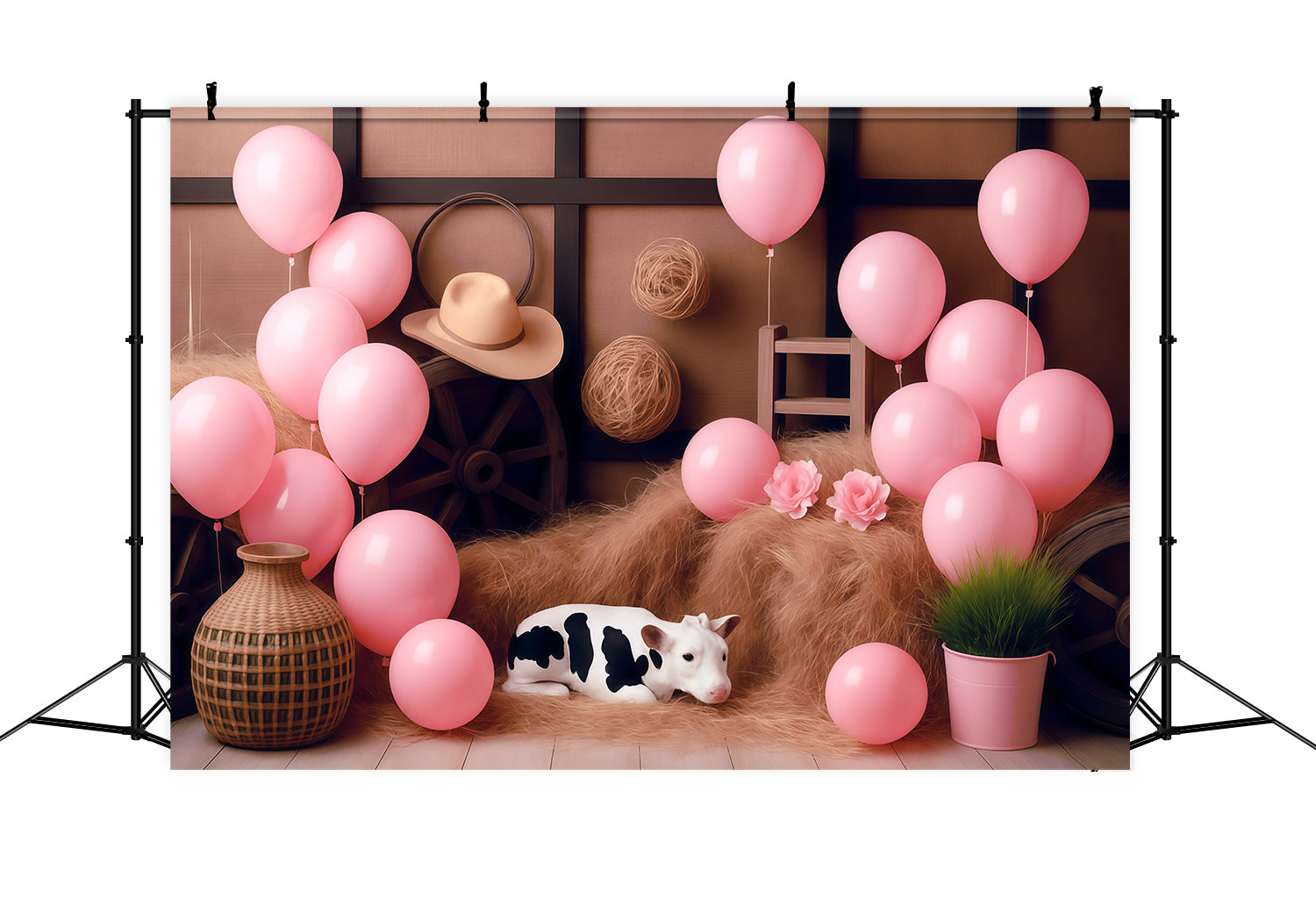Cowgirl Backdrop Ideas Rustic Barn Pink Balloons Children Backdrops MRR9-87