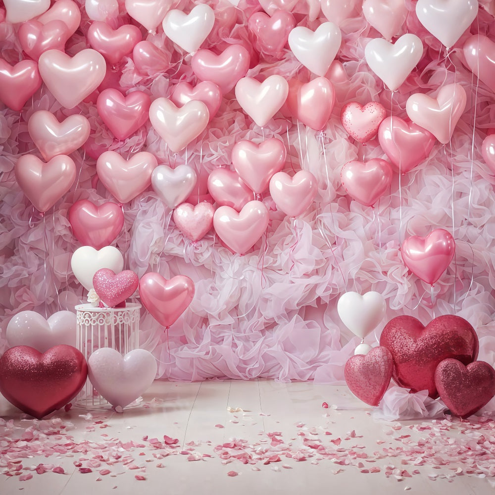 Valentine Backdrop Pink Heart Balloon Wall Valentine's Day Backdrop MRR9-88