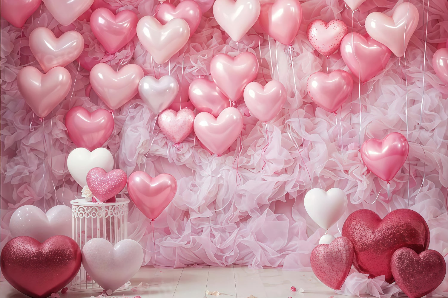Valentine Backdrop Pink Heart Balloon Wall Valentine's Day Backdrop MRR9-88