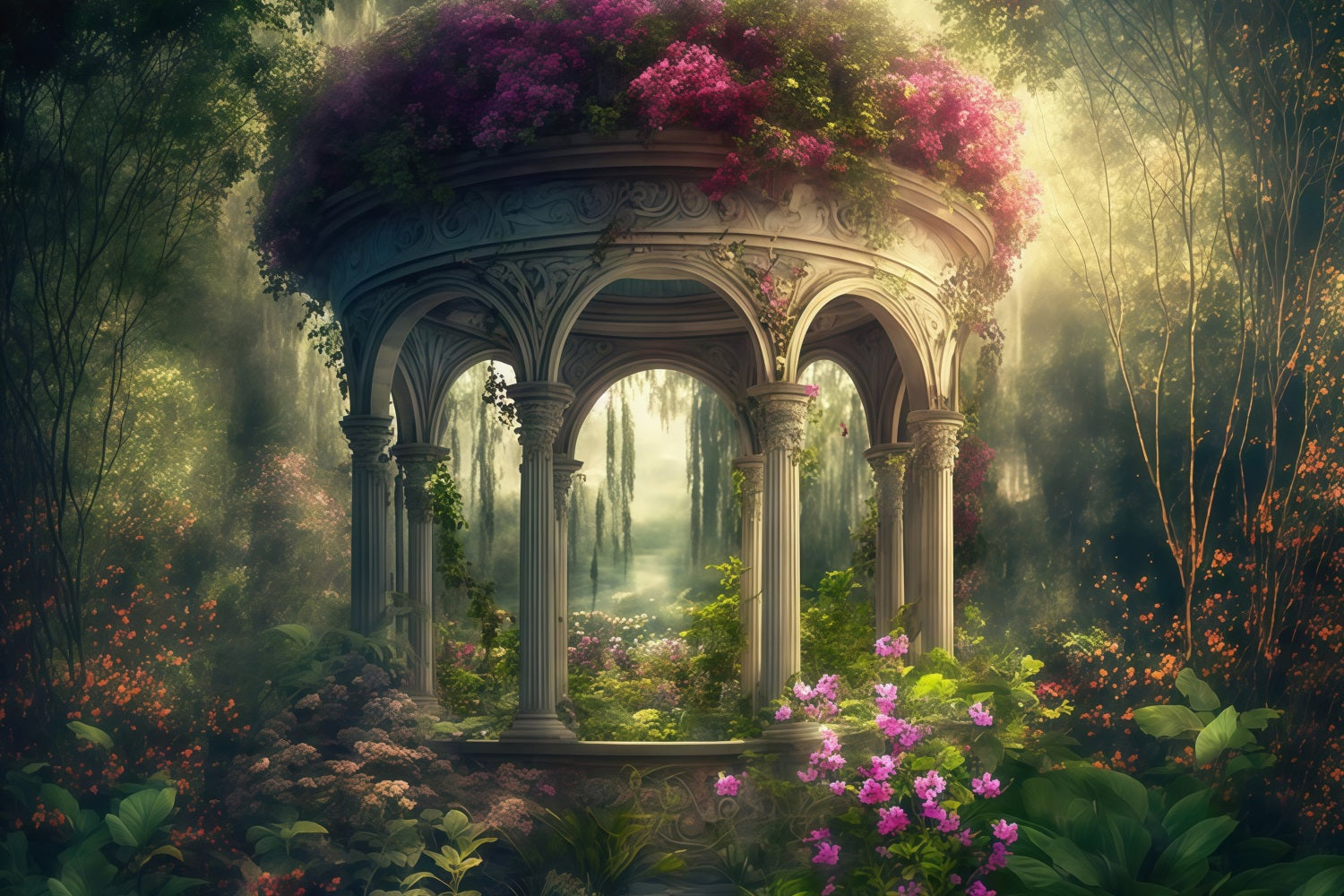 Fine Art Backdrops Enchanted Garden Stone Pavilion Artistic Backdrop MRR9-89