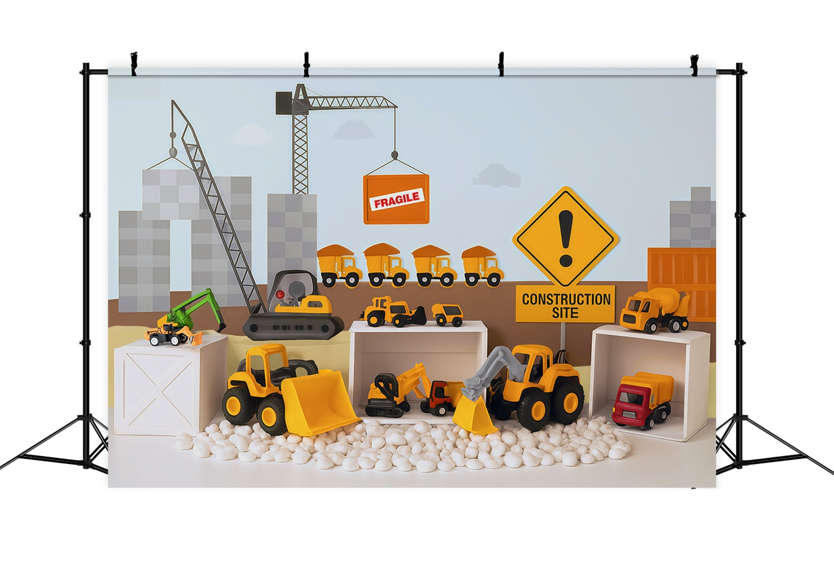 Kids Photo Backdrop Construction Trucks Toy Display Newborn Backdrop MRR9-9