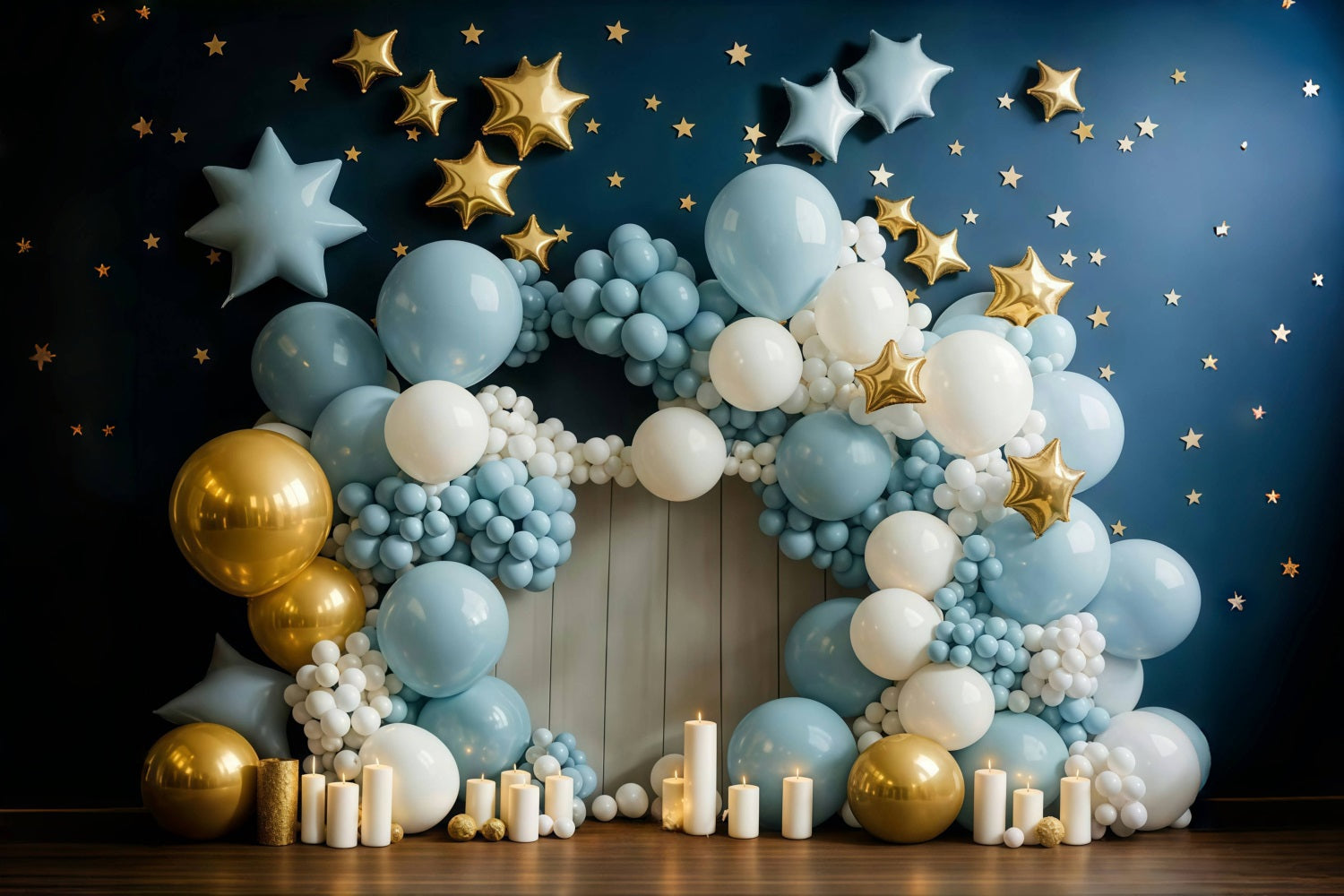 Cake Smash Backdrop Blue Gold Star Balloon Arch Birthday Backdrop MRR9-90