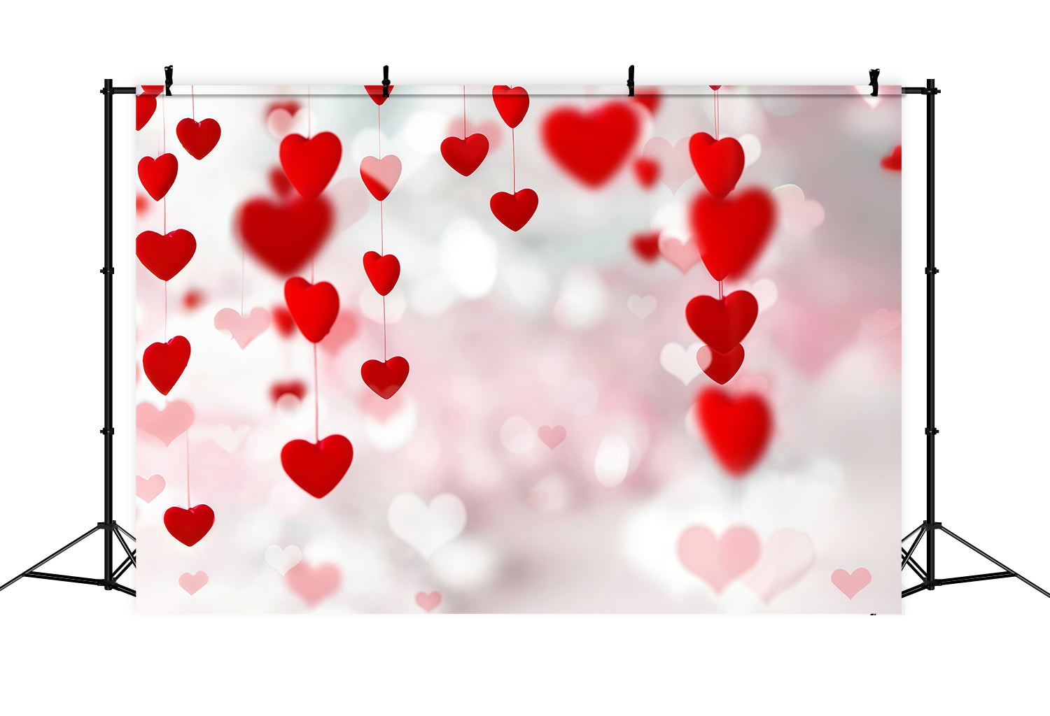 Valentine Backdrop Floating Red Hearts Bokeh Strings Valentine's Day Backdrop MRR9-96