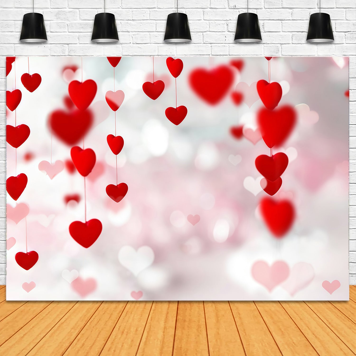 Valentine Backdrop Floating Red Hearts Bokeh Strings Valentine's Day Backdrop MRR9-96