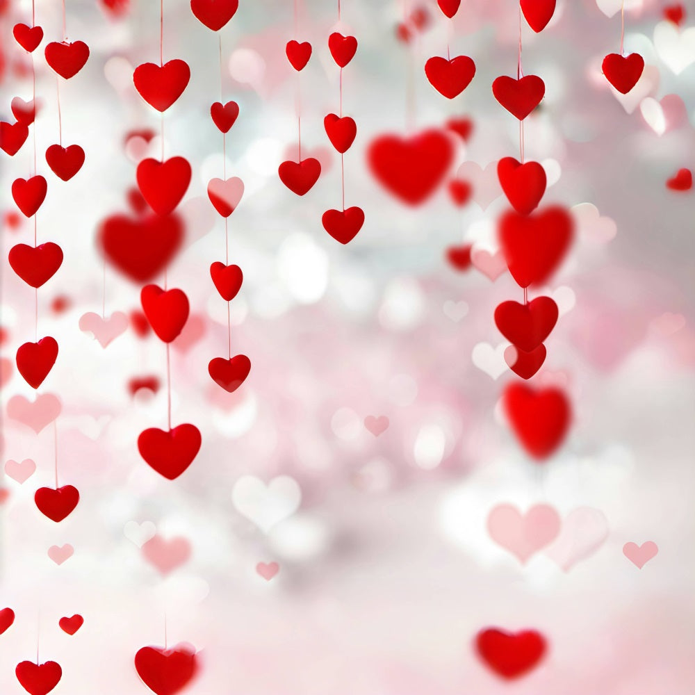 Valentine Backdrop Floating Red Hearts Bokeh Strings Valentine's Day Backdrop MRR9-96