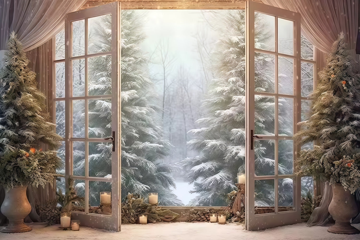 Winter Forest Backdrop Open Doors Snowy Pines Winter Backdrop MRR9-97