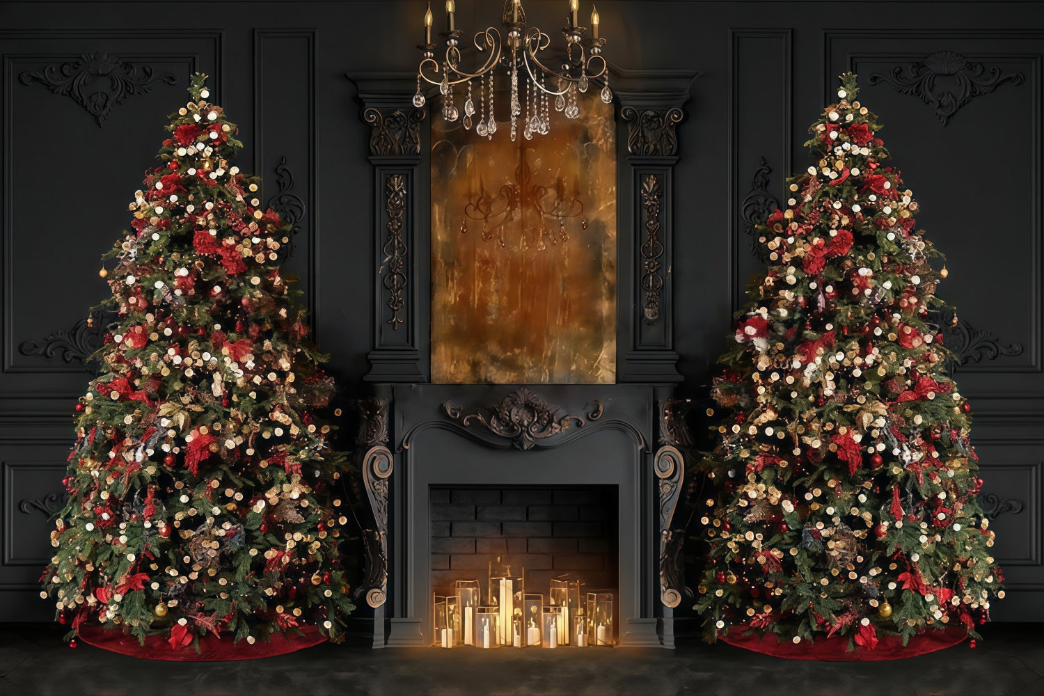 Christmas Fireplace Backdrop Elegant Trees Fireplace Glow Christmas Backdrop MRR9-99